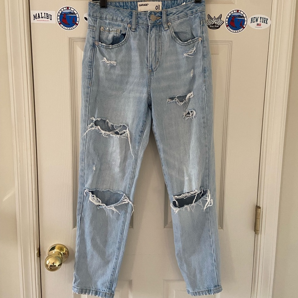 Garage high waisted distressed mom jeans